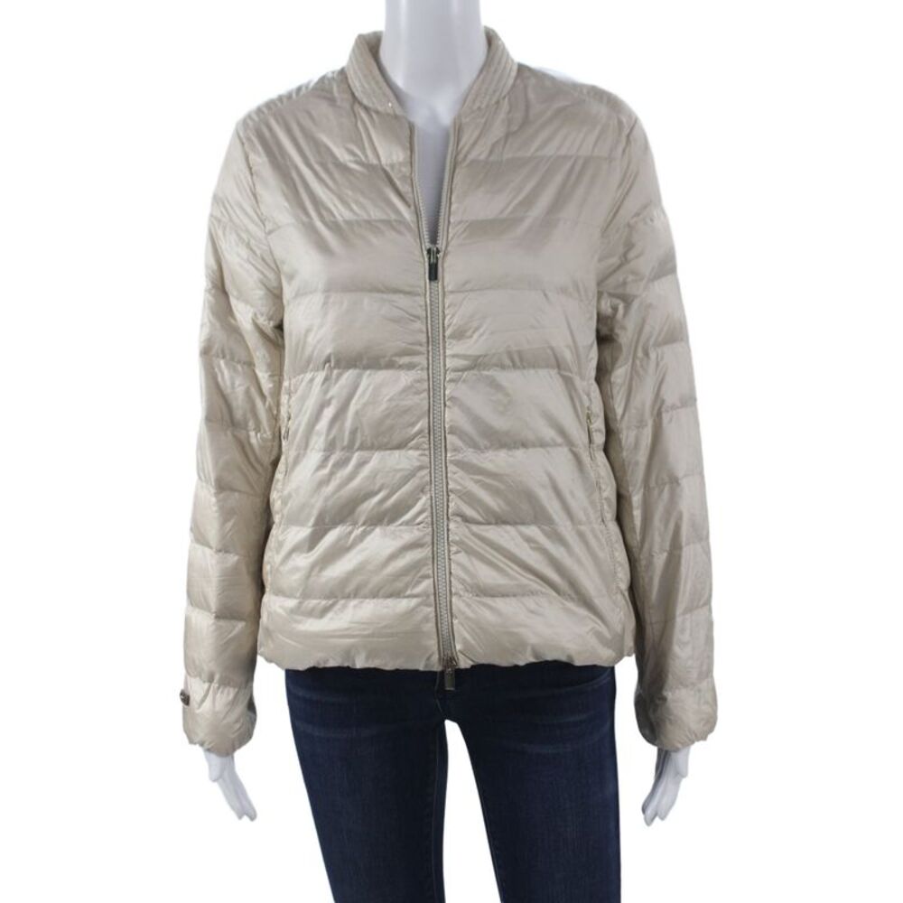 Peserico Women Bomber Jacket Beige Nylon Zip Long Sleeve Casual Size 38